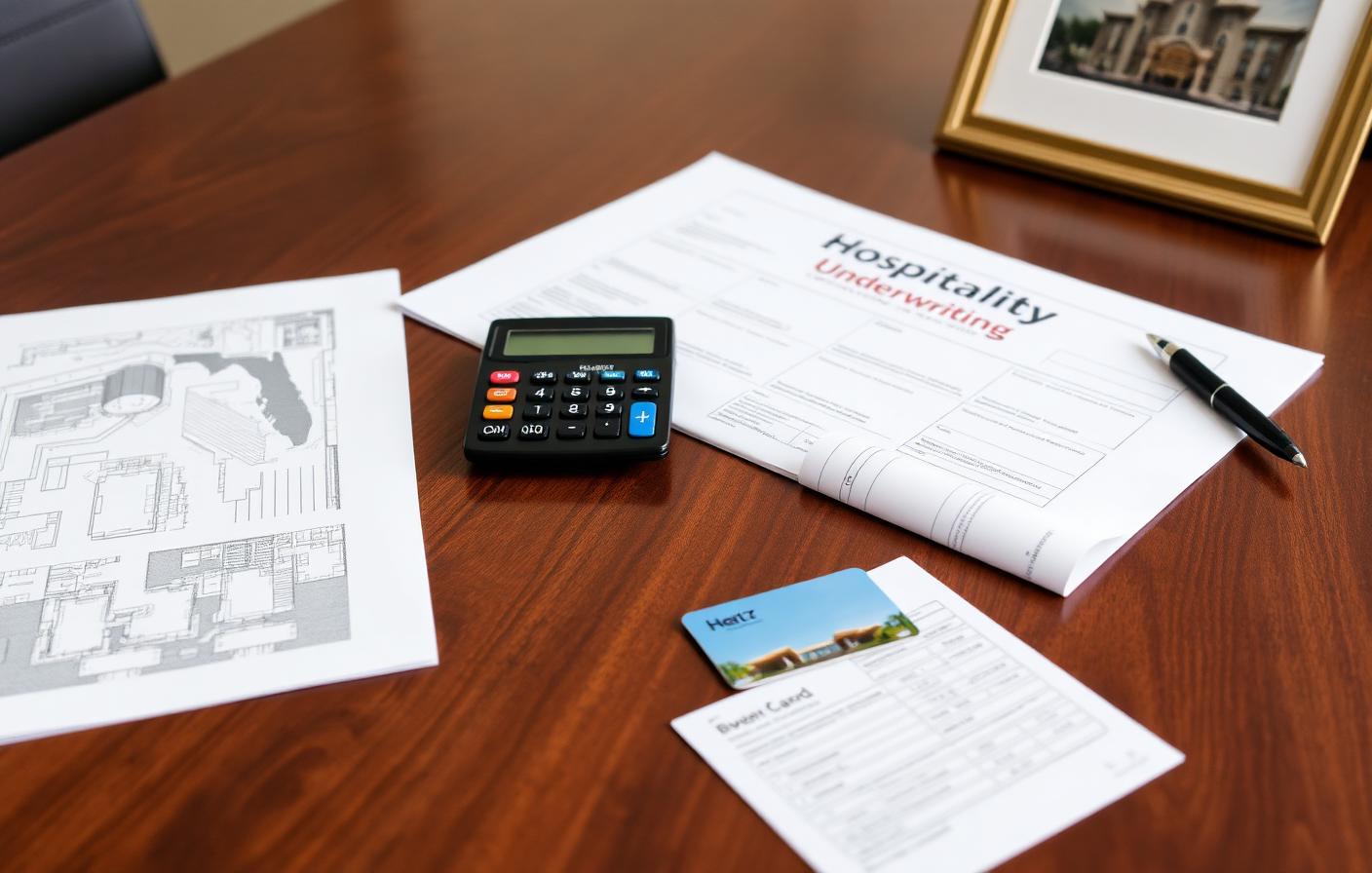 Hotel financial documents and architectural plans used during a Florida hospitality property review.