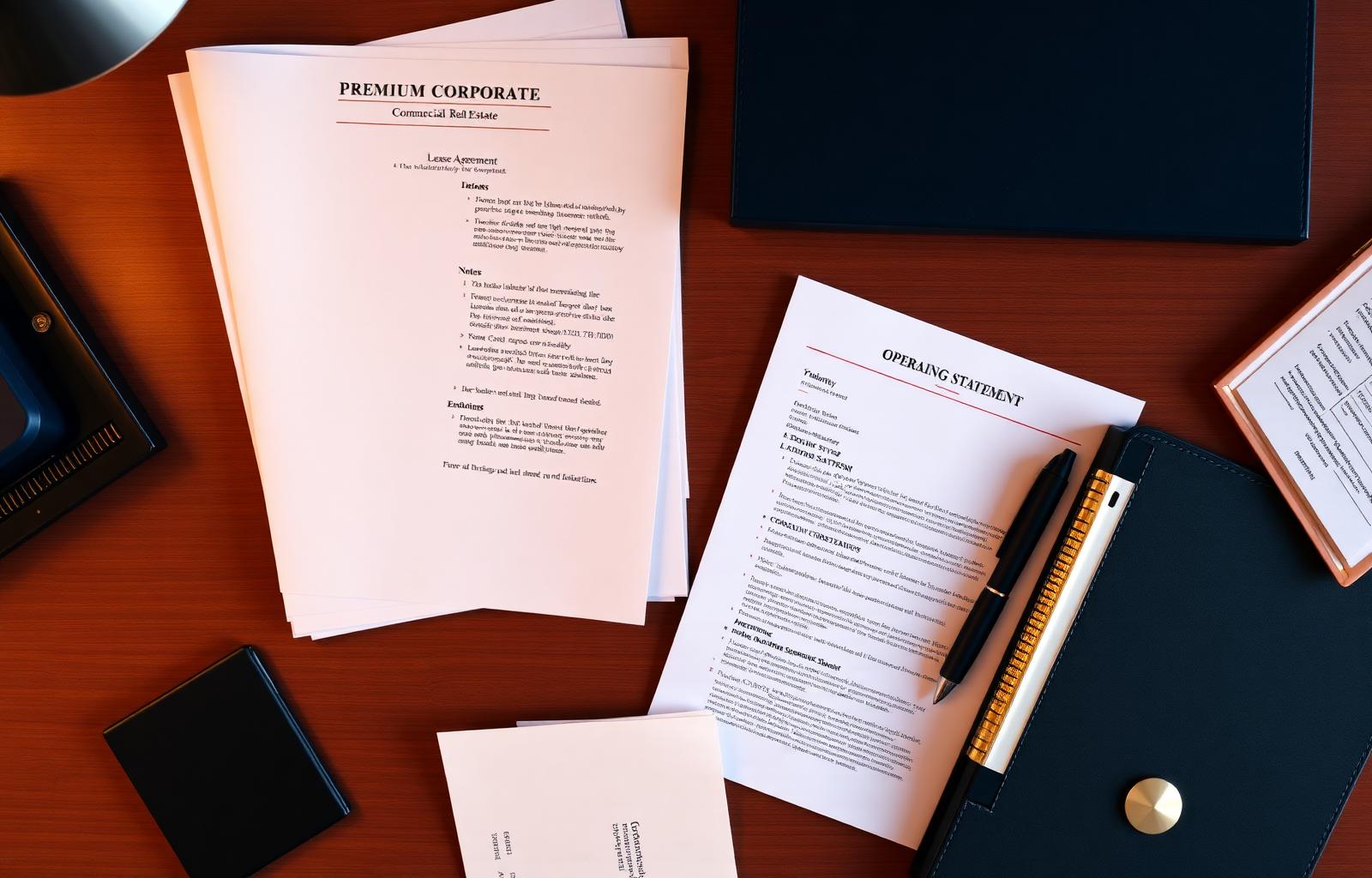 A clean corporate folder layout showing the documents needed to sell a commercial property successfully.