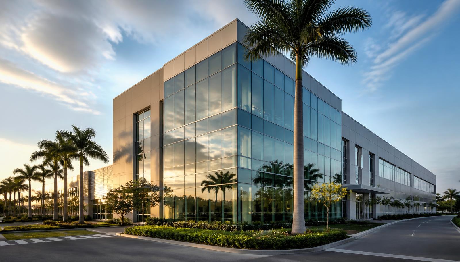 A modern commercial real estate building featuring reflective glass architecture representing the transition from residential to commercial investing.